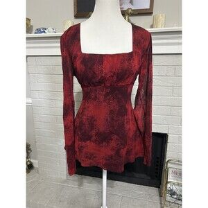 Inc Y2K Babydoll Fairy Grunge Smocked Sheer Flowy Top Sz XL Paisley Long Sleeve